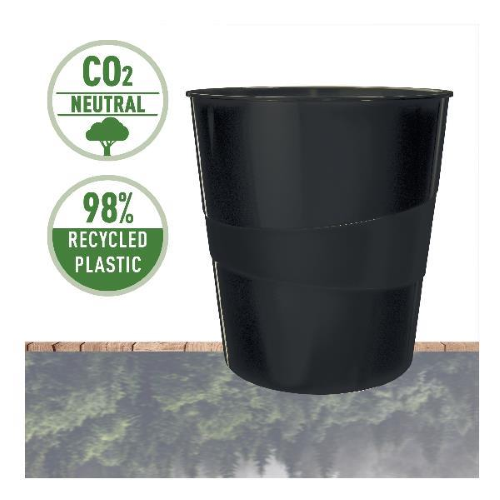 Cestino gettacarte Leitz Recycle - altezza 32,4 cm - diametro 29 cm - 15 L - nero - Leitz